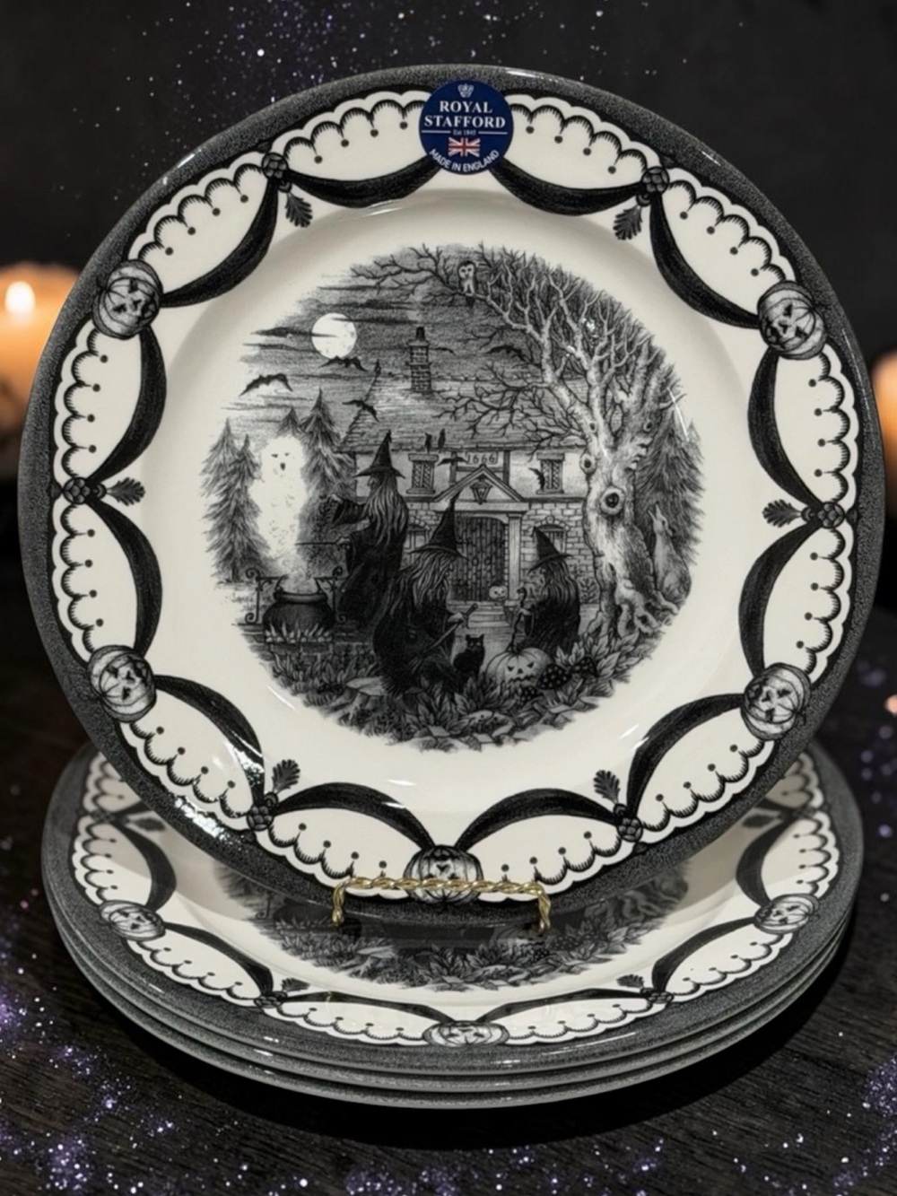 The Witches Coven Dinner Plates By Royal Stafford Halloween 11 Inch Set Of
4 New